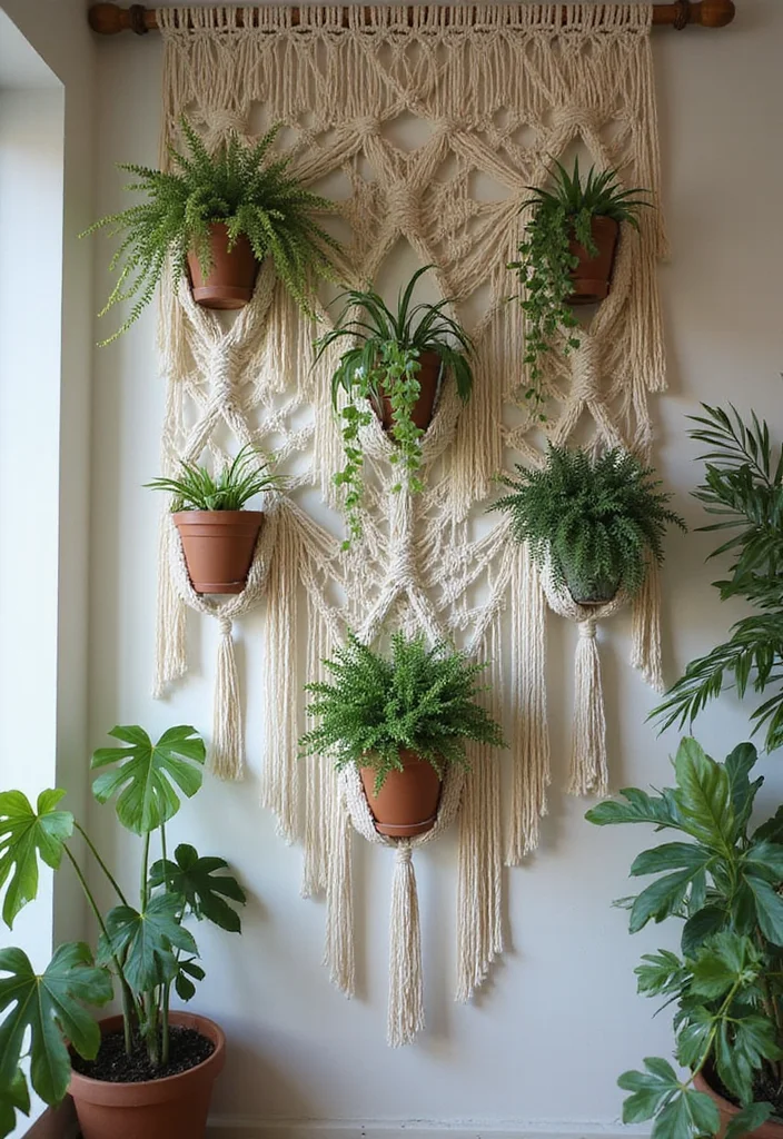 10 Green Wall Curtain Ideas for Natural Calm Interiors - 9. Macrame Plant Curtain