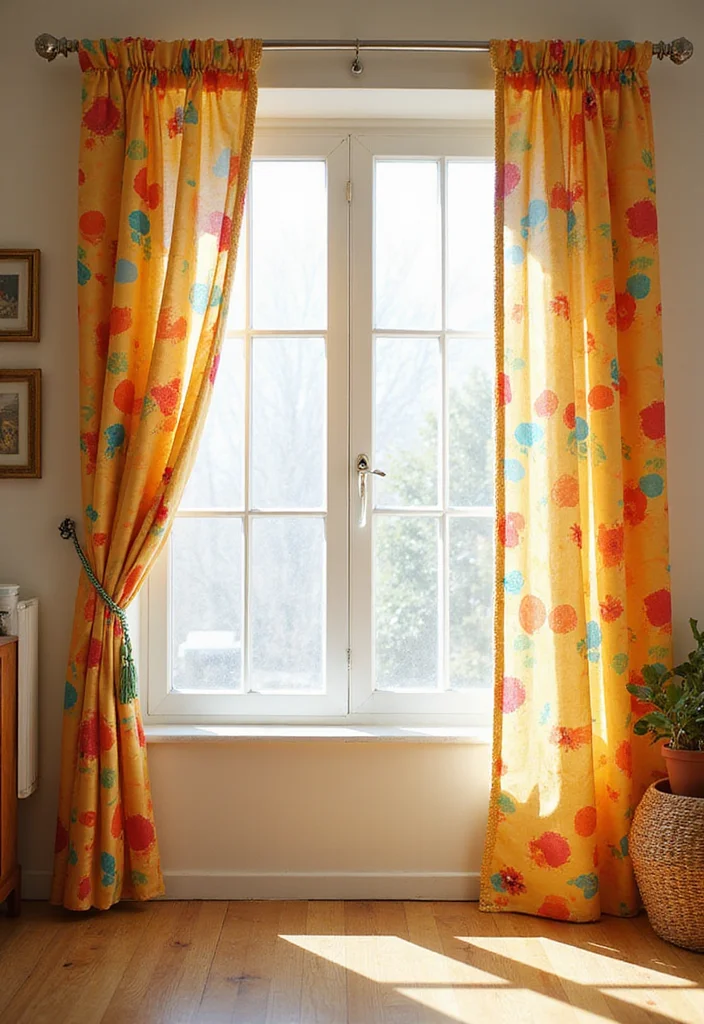 10 Half Window Curtain Ideas for Light Balanced Coverage - 5. Colorful Tie-Top Curtains