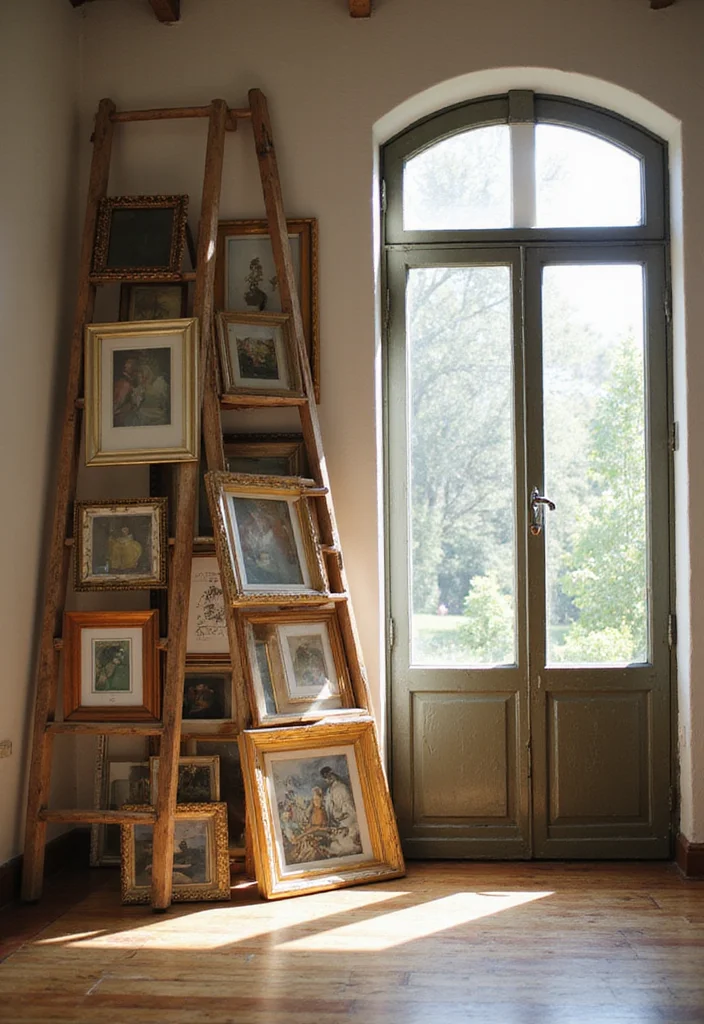 10 Ladder Wall Decor Ideas for Rustic Vertical Interest 23 10 Ladder Wall Decor Ideas for Rustic Vertical Interest - 3. Frame a View with a Ladder