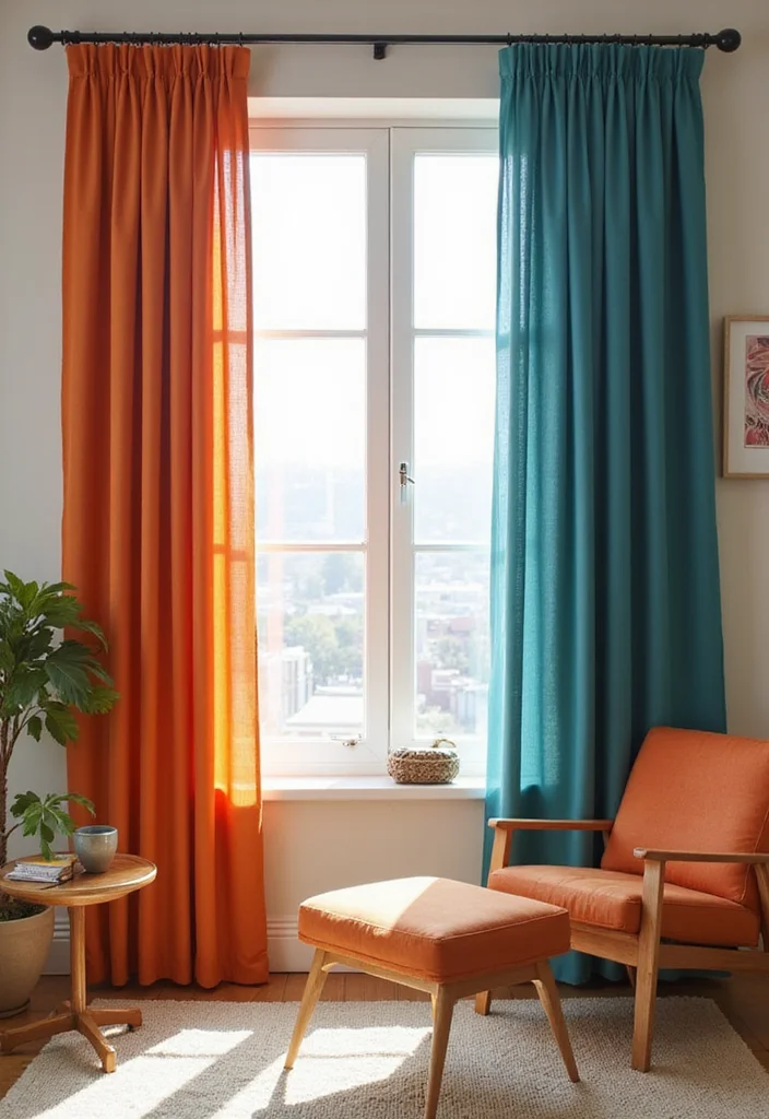 10 One Side Curtain Ideas for Asymmetrical Modern Style - 1. Bold Color Blocks