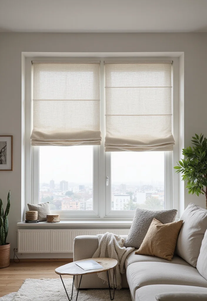 12 Apartment Curtain Ideas for Privacy and Space Efficiency 23 12 Apartment Curtain Ideas for Privacy and Space Efficiency - 3. Roman Shades for a Minimalist Look
