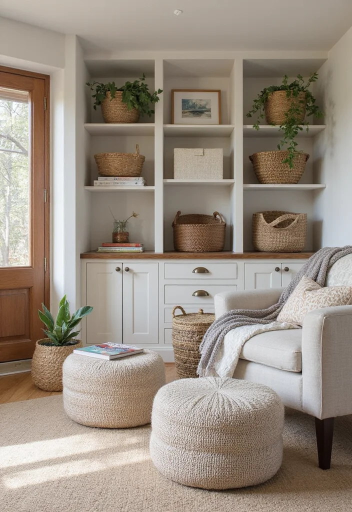 12 Basement Cozy Ideas for Warm Relaxed Comfort - 11. Incorporate Smart Storage Solutions