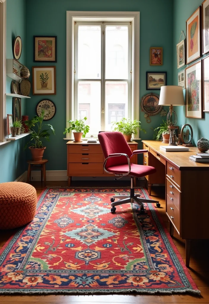 12 Colorful Office Ideas for Energetic Inspiring Decor - 10. Colorful Rugs