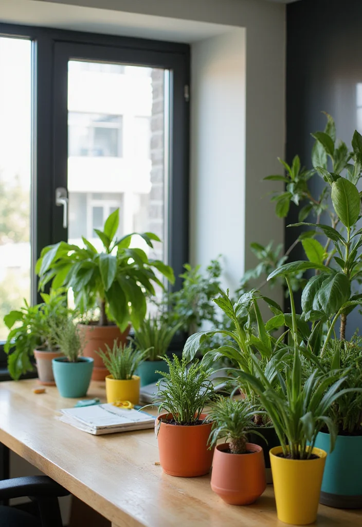 12 Colorful Office Ideas for Energetic Inspiring Decor - 8. Vibrant Plants