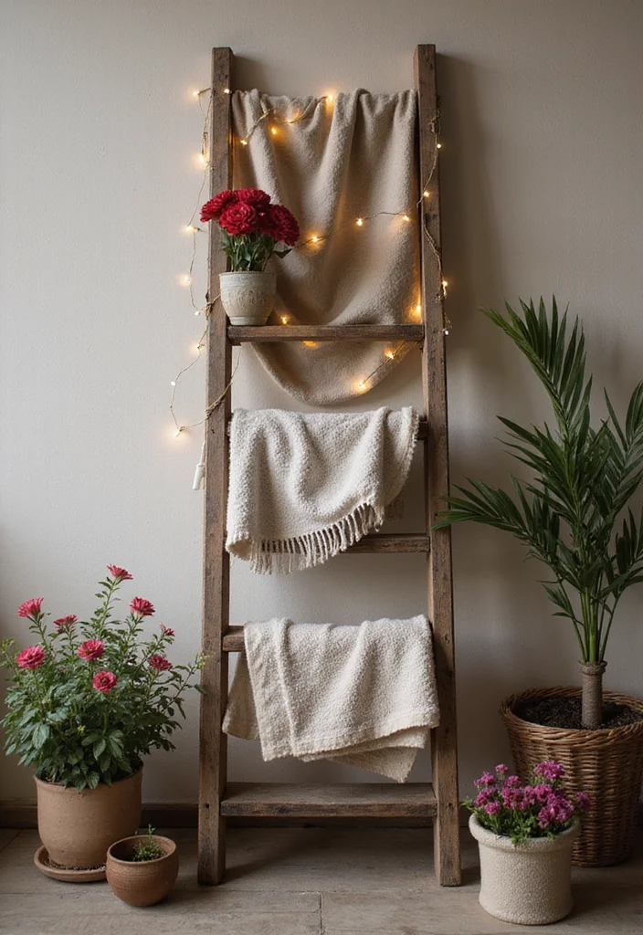 12 Cottagecore Wall Decor Ideas for Soft Whimsical Charm 45 12 Cottagecore Wall Decor Ideas for Soft Whimsical Charm 5. Ladders as Decorative Accents