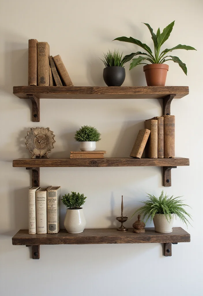12 Cottagecore Wall Decor Ideas for Soft Whimsical Charm 67 12 Cottagecore Wall Decor Ideas for Soft Whimsical Charm 7. Rustic Shelving with Decor
