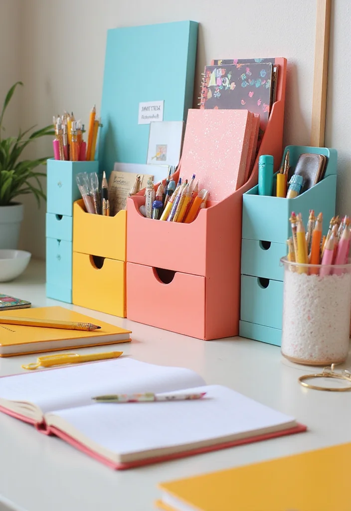 12 Cute Office Ideas for Soft Playful Work Vibes 23 12 Cute Office Ideas for Soft Playful Work Vibes - 3. Cheerful Desk Organization