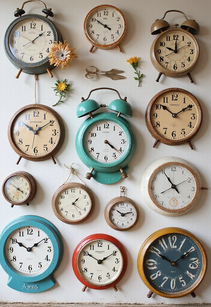 12 Eclectic Wall Decor Ideas for Creative Mixed Style - 6. Whimsical Clock Collection