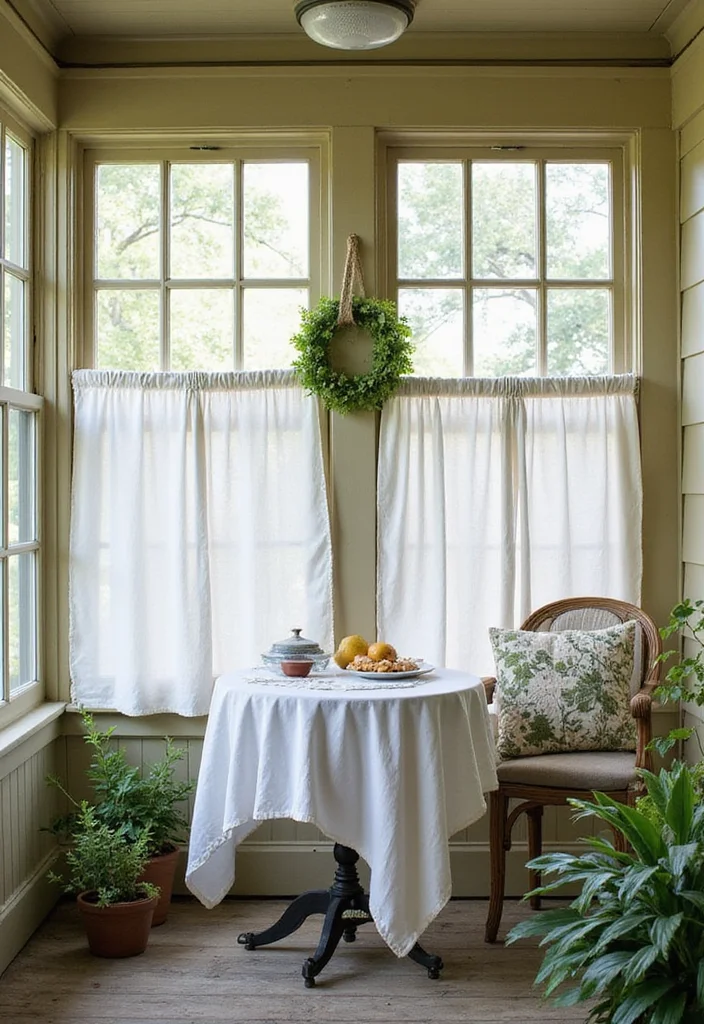 12 Enclosed Porch Curtain Ideas for Breezy Outdoor Comfort - 11. Vintage Linen Tablecloths as Curtains