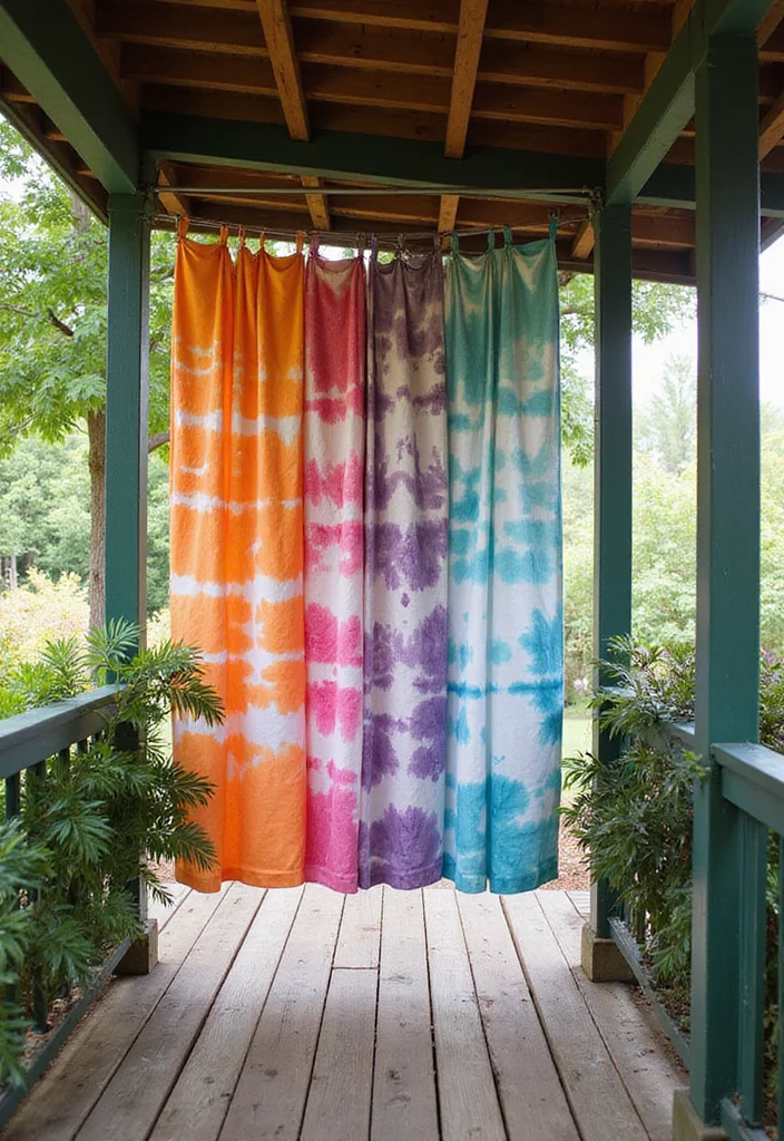 12 Enclosed Porch Curtain Ideas for Breezy Outdoor Comfort - 12. Eco-Conscious Tie-Dye Curtains