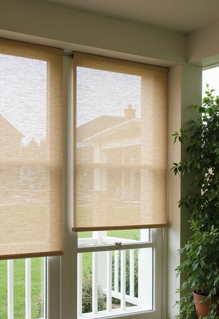 12 Enclosed Porch Curtain Ideas for Breezy Outdoor Comfort - 9. Eco-Friendly Natural Fiber Roller Shades