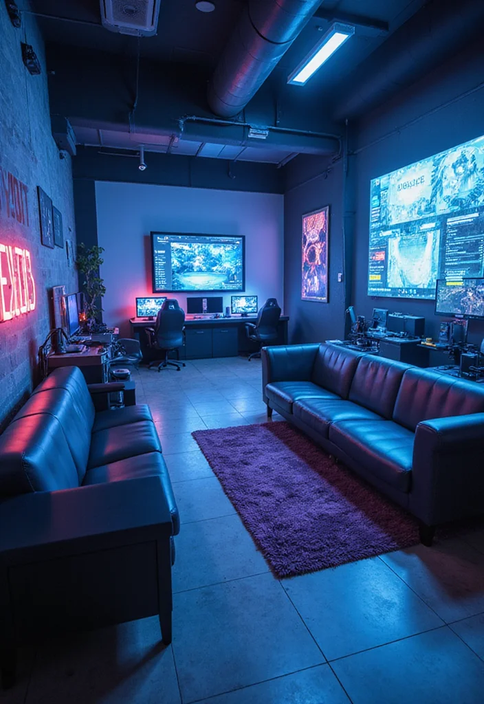 12 Game Room Basement Ideas for Fun Social Activity - 7. Futuristic Gaming Zone