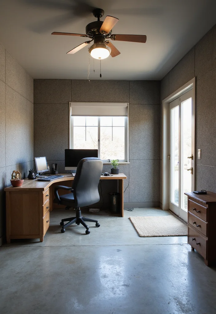12 Garage Office Ideas for Quiet Functional Workspace - 7. Soundproofing for Peaceful Work