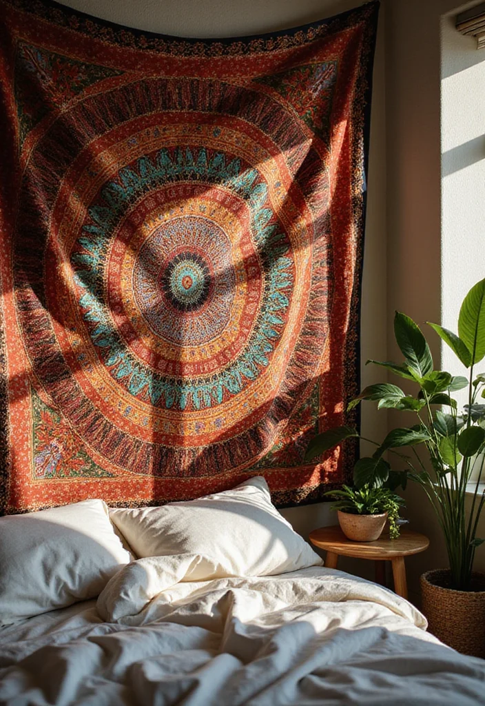 12 Guest Bedroom Wall Decor Ideas for Welcoming Soft Style - 1. Bohemian Tapestries