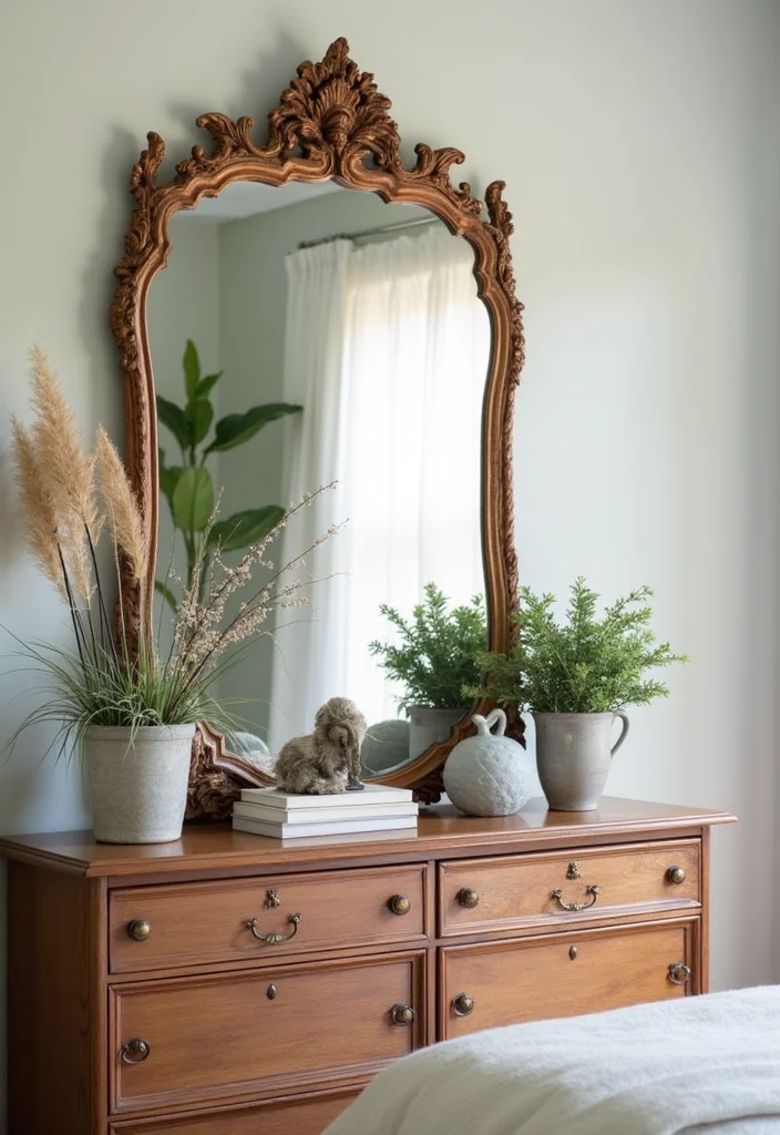 12 Guest Bedroom Wall Decor Ideas for Welcoming Soft Style - 6. Vintage Mirrors
