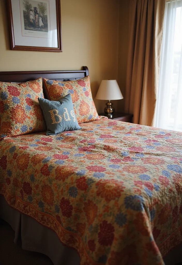 12 Guest Bedroom Wall Decor Ideas for Welcoming Soft Style - 8. Colorful Quilts and Throws