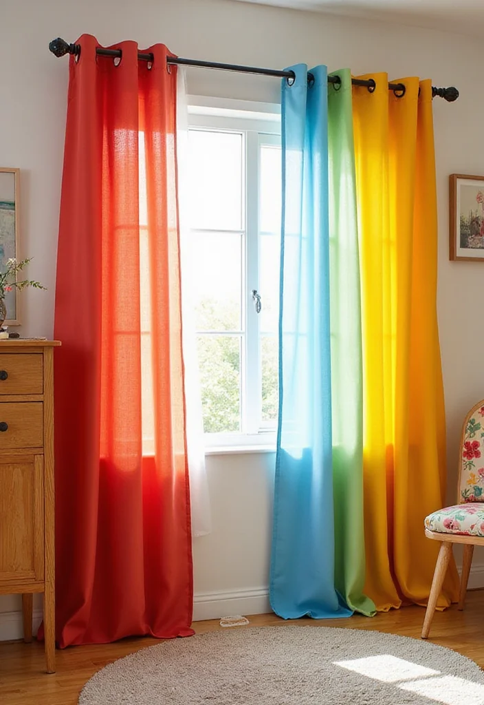 12 Half Curtain Rod Ideas for Simple Stylish Window Framing 78 12 Half Curtain Rod Ideas for Simple Stylish Window Framing 8. Colorful Half Curtain Rods