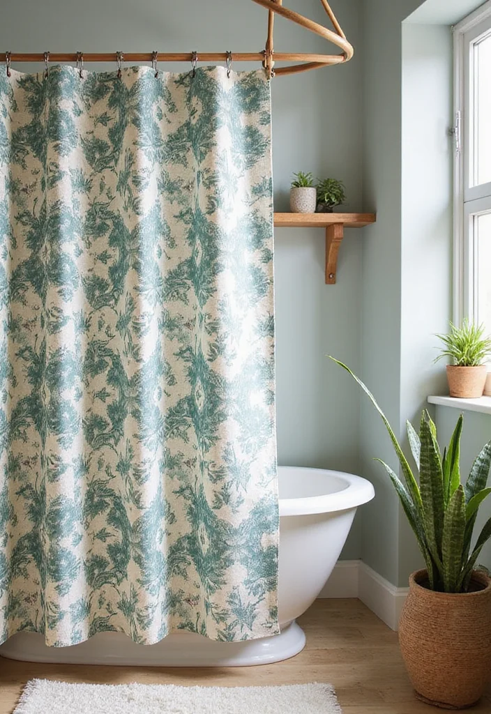 12 Hanging Shower Curtain Ideas for Clean Functional Design - 2. Organic Cotton Charmer