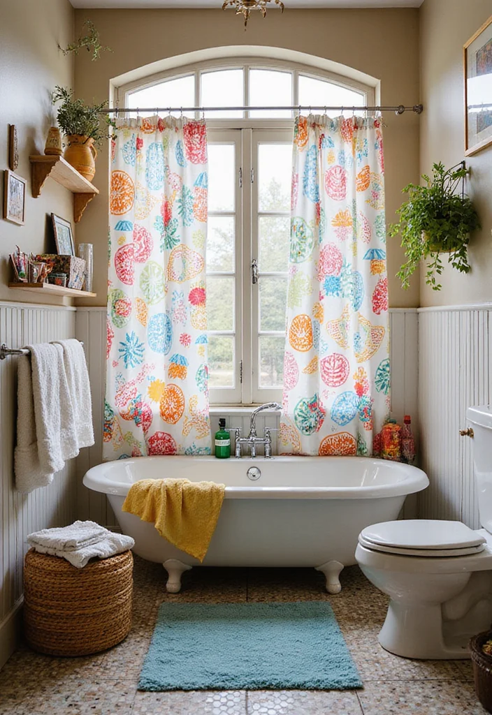 12 Hanging Shower Curtain Ideas for Clean Functional Design - 9. Printed Patterns with Purpose