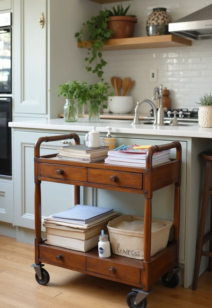 12 Kitchen Office Ideas for Integrated Practical Work Zones 100 12 Kitchen Office Ideas for Integrated Practical Work Zones - 10. Vintage Cart Office