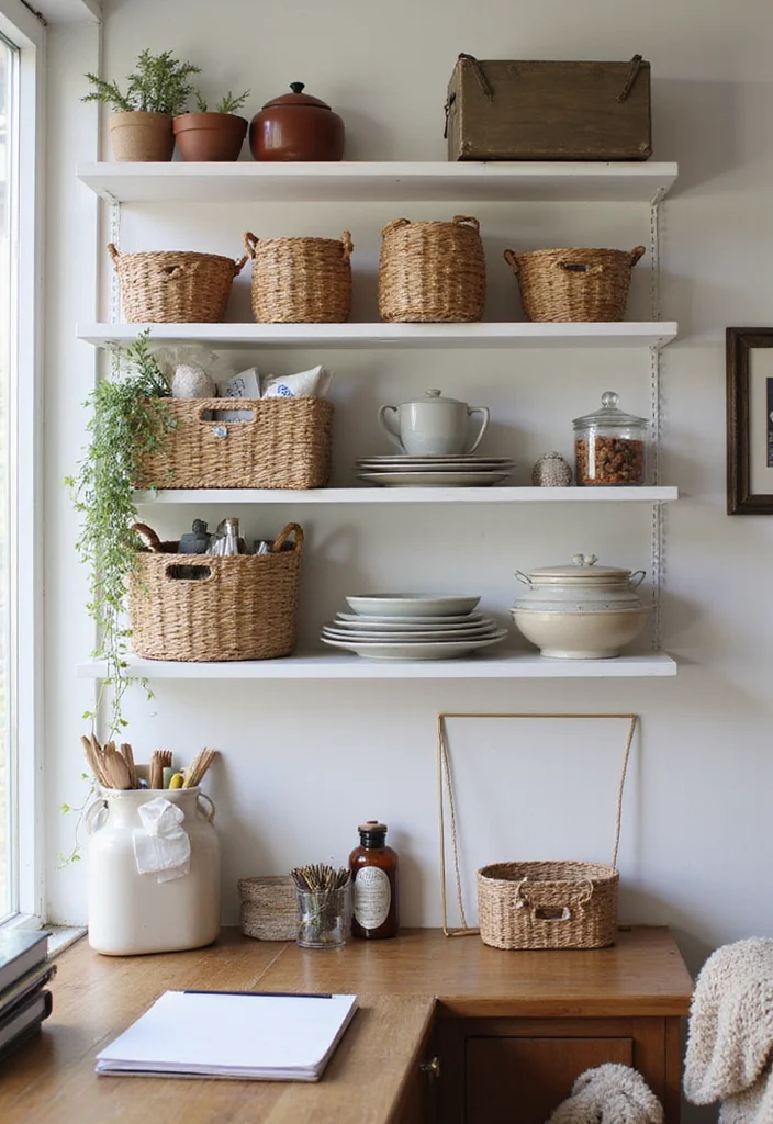 12 Kitchen Office Ideas for Integrated Practical Work Zones 12 12 Kitchen Office Ideas for Integrated Practical Work Zones - 2. Open Shelving Office