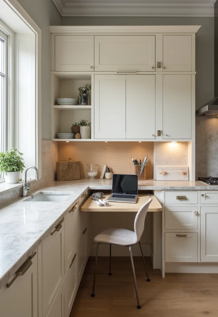 12 Kitchen Office Ideas for Integrated Practical Work Zones 45 12 Kitchen Office Ideas for Integrated Practical Work Zones - 5. Hidden Work Station