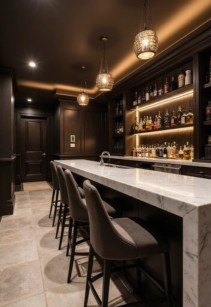 12 Modern Basement Bar Ideas for Sleek Entertaining Areas - 4. Contemporary Elegance