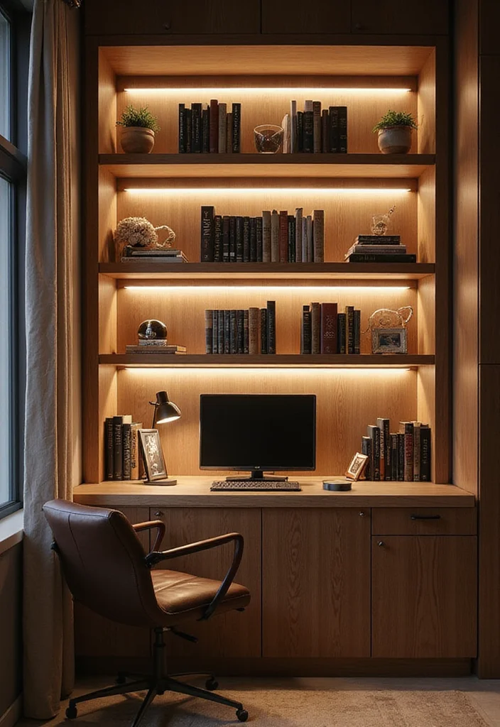 12 Office Lighting Ideas for Brighter Productive Spaces - 8. Light Up Your Shelves