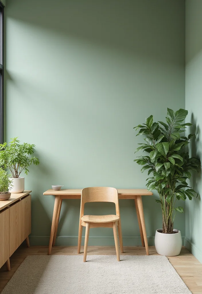 12 Office Painting Ideas for Fresh Motivating Walls 1 12 Office Painting Ideas for Fresh Motivating Walls 1. Soothing Sage Green