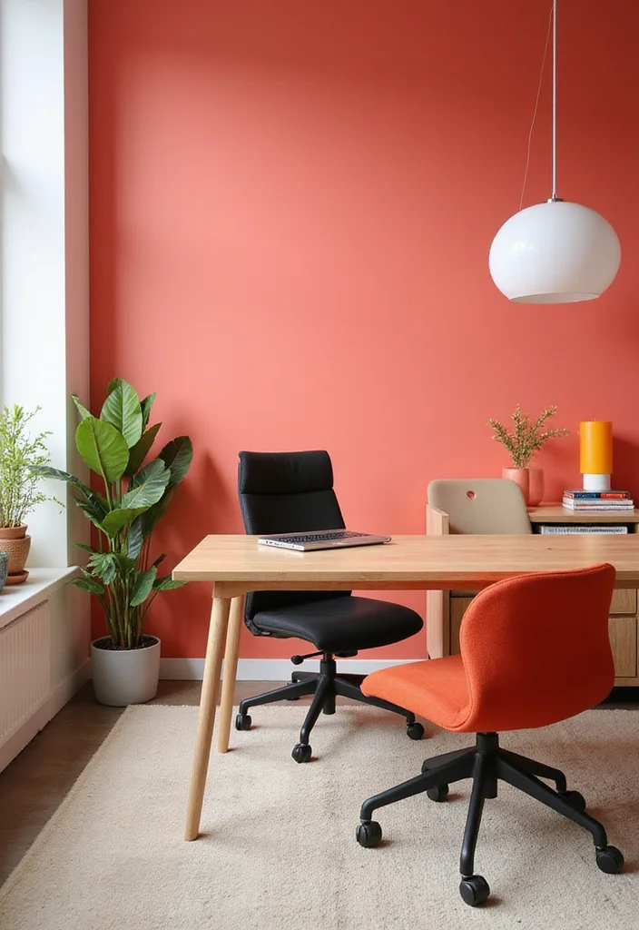 12 Office Painting Ideas for Fresh Motivating Walls 23 12 Office Painting Ideas for Fresh Motivating Walls 3. Energetic Coral