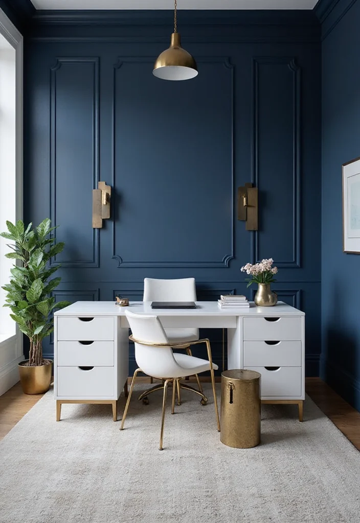12 Office Painting Ideas for Fresh Motivating Walls 67 12 Office Painting Ideas for Fresh Motivating Walls 7. Bold Navy Blue