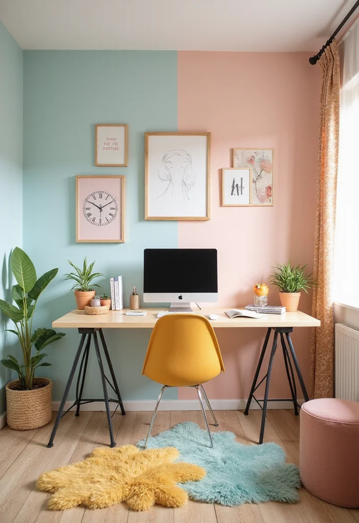 12 Office Painting Ideas for Fresh Motivating Walls 89 12 Office Painting Ideas for Fresh Motivating Walls 9. Playful Pastels