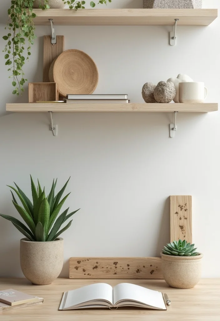 12 Office Shelf Decor Ideas for Clean Modern Displays - 1. Embrace Natural Elements