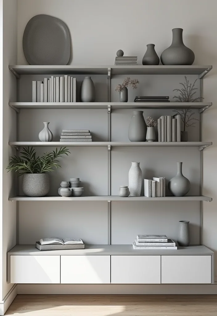 12 Office Shelf Decor Ideas for Clean Modern Displays - 3. Monochrome Magic