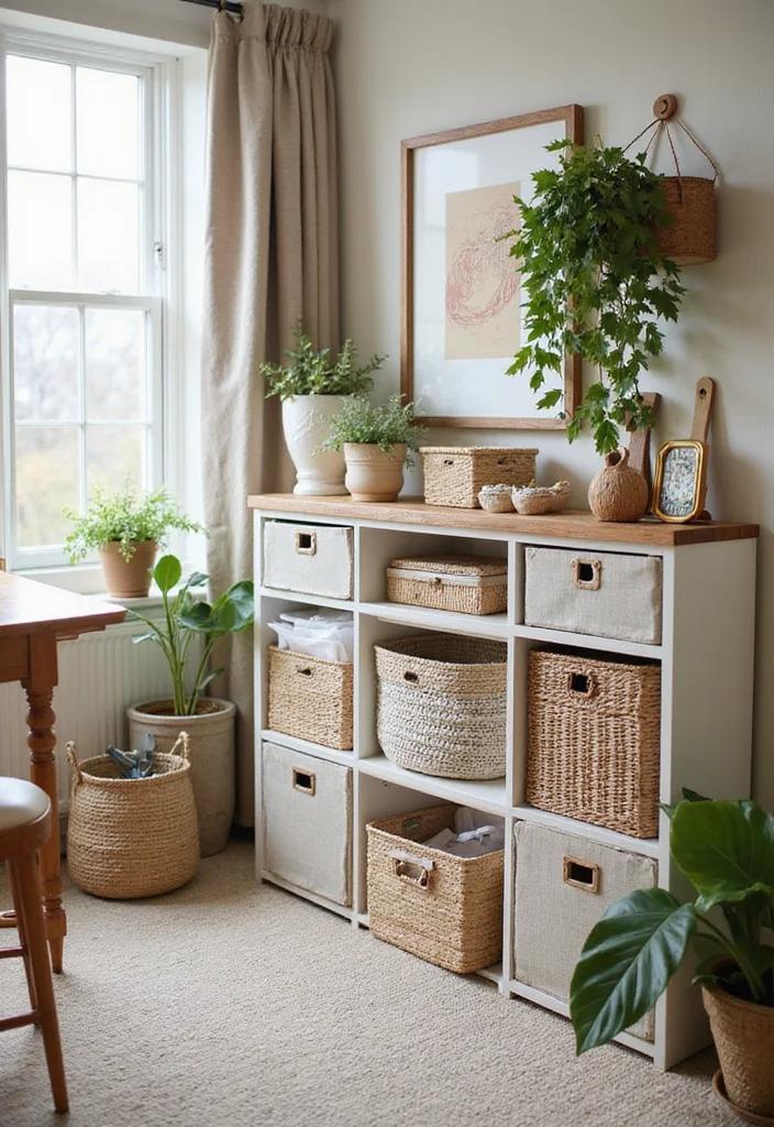 12 Office and Craft Room Ideas for Dual Purpose Creativity 7. Chic Storage Bins and Baskets