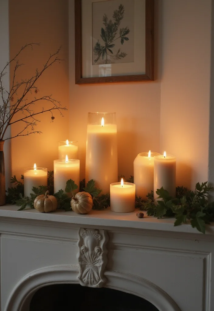 14 Fall Fireplace Mantel Decorating Ideas for Warm Seasonal Charm 111 14 Fall Fireplace Mantel Decorating Ideas for Warm Seasonal Charm 11. Candles Galore