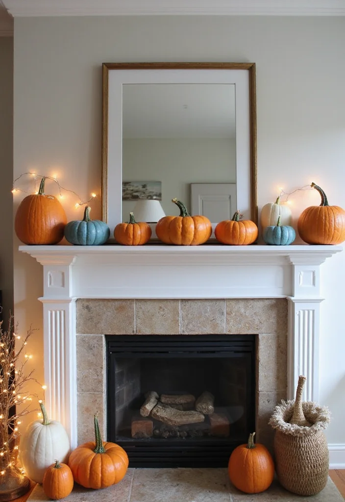 14 Fall Fireplace Mantel Decorating Ideas for Warm Seasonal Charm 12 14 Fall Fireplace Mantel Decorating Ideas for Warm Seasonal Charm 2. Pumpkin Paradise