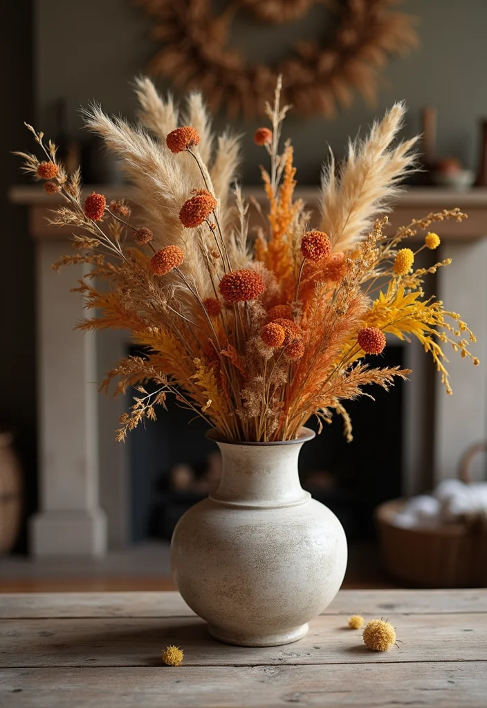 14 Fall Fireplace Mantel Decorating Ideas for Warm Seasonal Charm 56 14 Fall Fireplace Mantel Decorating Ideas for Warm Seasonal Charm 6. Dried Floral Arrangements