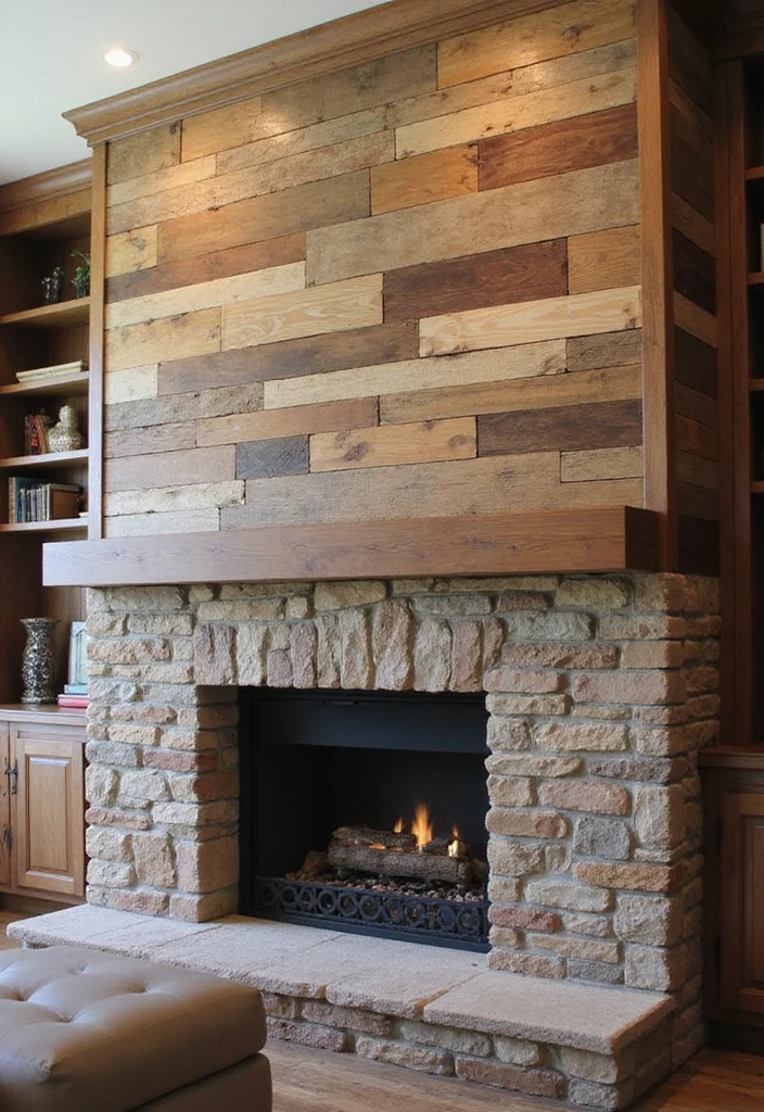 14 Fireplace Accent Wall Ideas for Bold Eye Catching Design - 1. Reclaimed Wood Charm