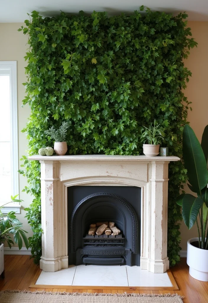 14 Fireplace Accent Wall Ideas for Bold Eye Catching Design - 12. Nature-Inspired Greenery
