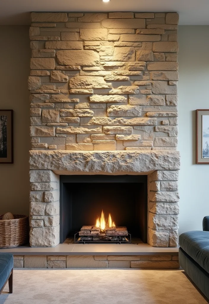 14 Fireplace Accent Wall Ideas for Bold Eye Catching Design - 3. Elegant Stone Facade