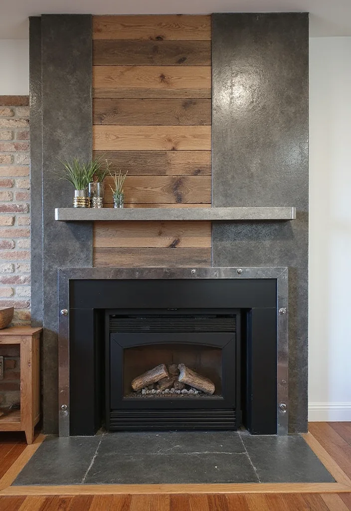 14 Fireplace Accent Wall Ideas for Bold Eye Catching Design - 6. Industrial Metal Accents
