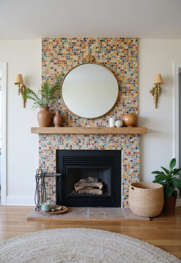 14 Fireplace Accent Wall Ideas for Bold Eye Catching Design - 7. Colorful Tile Patterns