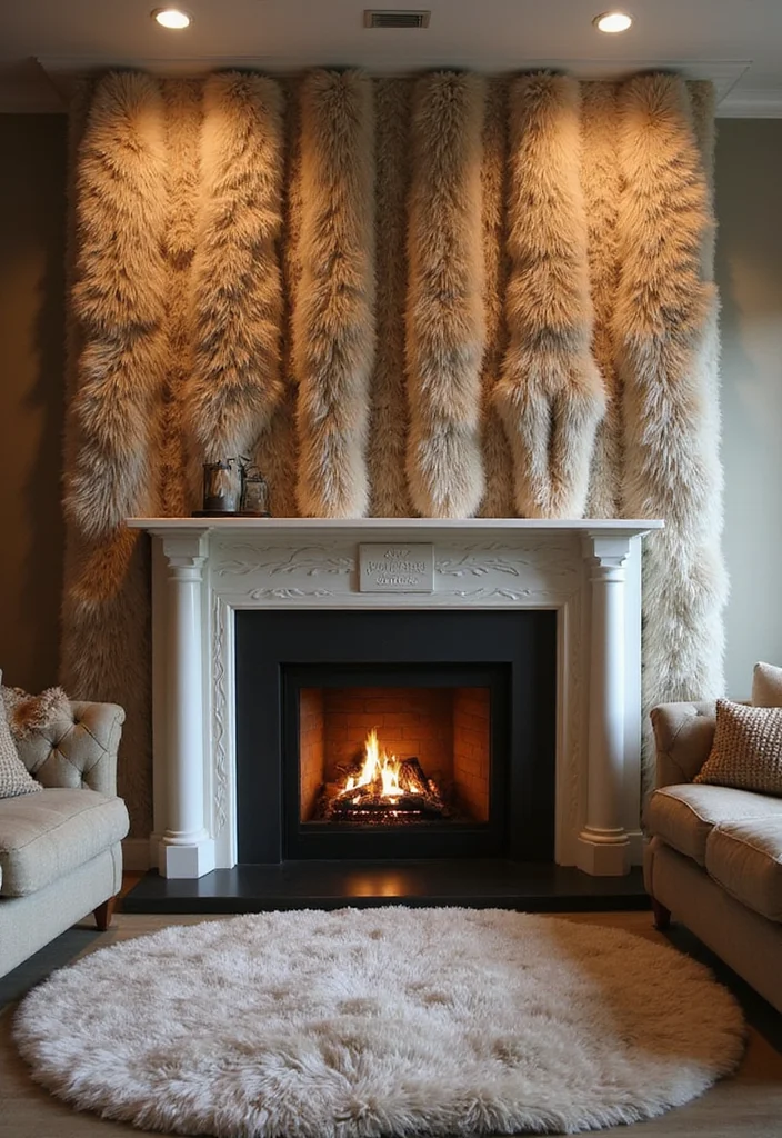 14 Fireplace Accent Wall Ideas for Bold Eye Catching Design - 8. Cozy Faux-Fur Panels