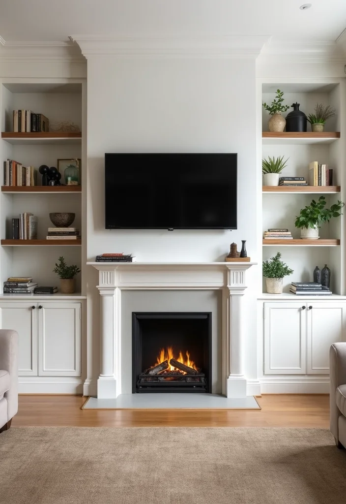14 Fireplace and TV Ideas for Clean Practical Layouts - 2. Built-in Shelving Units