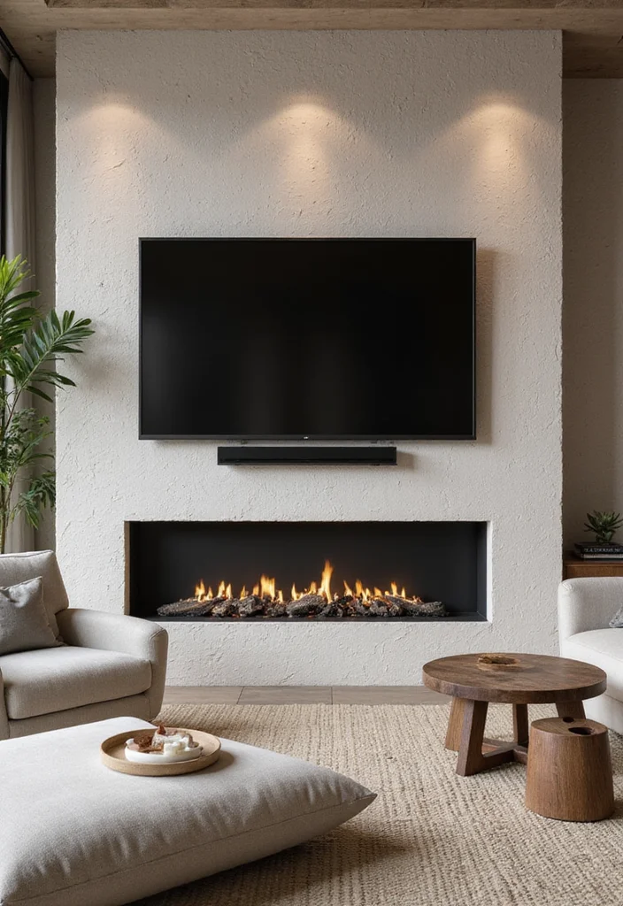 14 Fireplace and TV Ideas for Clean Practical Layouts - 6. Textural Contrasts
