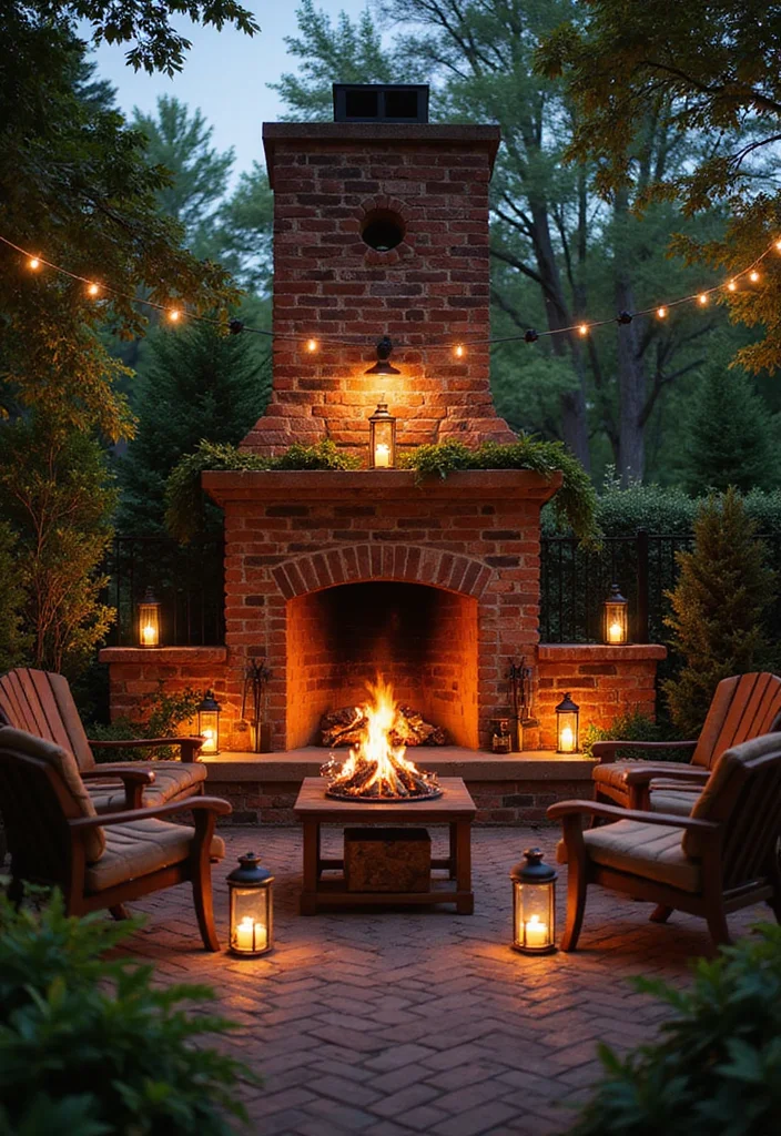 14 Outdoor Patio Ideas With Fireplace for Cozy Night Gatherings 34 14 Outdoor Patio Ideas With Fireplace for Cozy Night Gatherings 4. Charming Brick Fireplace