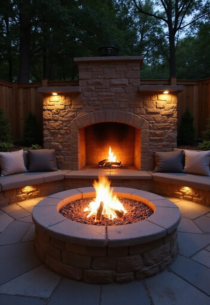 14 Outdoor Patio Ideas With Fireplace for Cozy Night Gatherings 78 14 Outdoor Patio Ideas With Fireplace for Cozy Night Gatherings 8. Outdoor Fireplace with Seating Wall