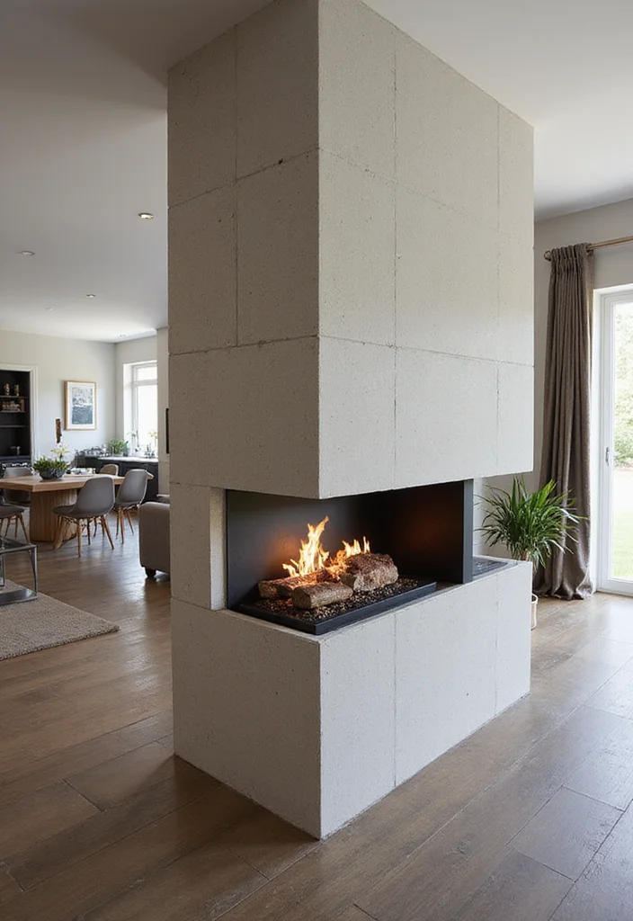 14 Three Sided Fireplace Ideas for Open Contemporary Warmth - 13. Multi-use Space