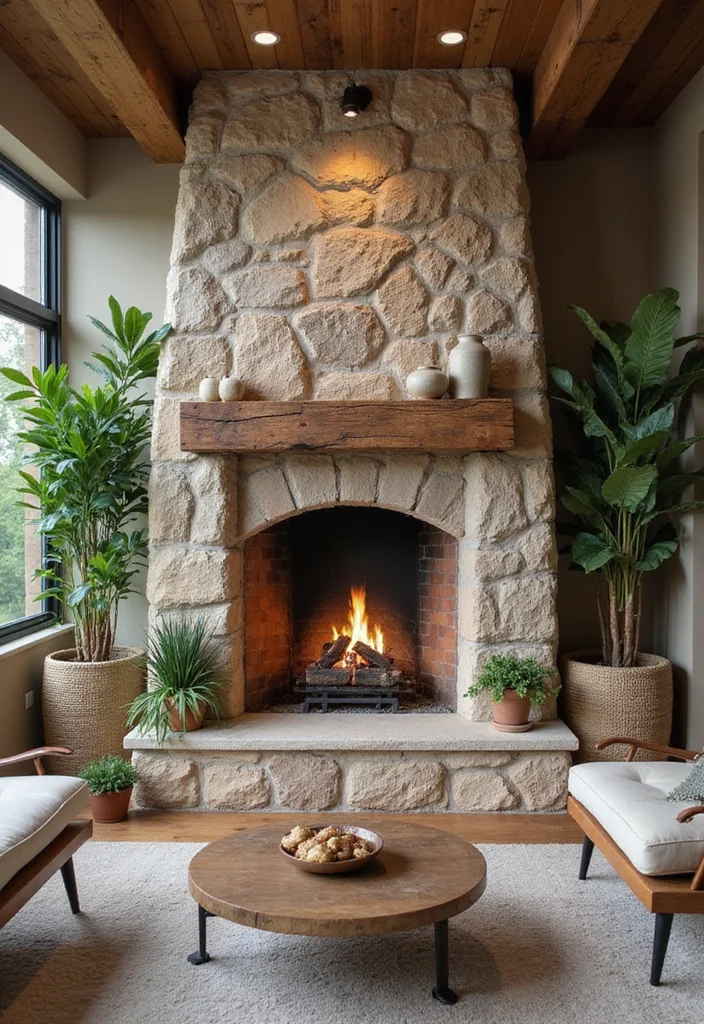 14 Three Sided Fireplace Ideas for Open Contemporary Warmth - 2. Rustic Charm with Stone